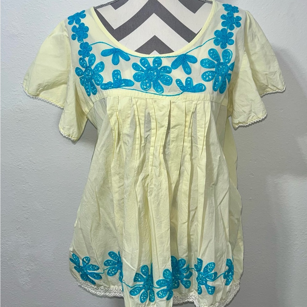 Embellished Yellow Flutter Sleeve Blouse